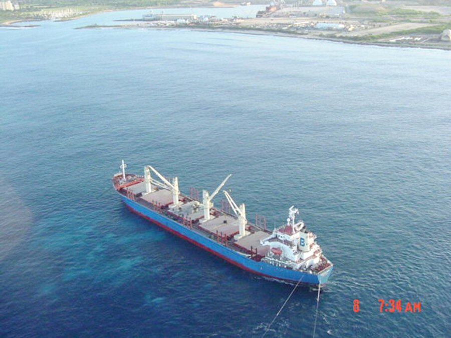 The vessel M/V Cape Flattery aground at Barbers Point, Oahu, HI. 