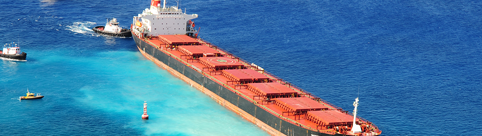 The 734-foot bulk carrier M/V VogeTrader after it ran aground near Oahu, on February 5, 2010.