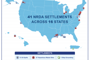 Geographical spread of settlements achieved by NOAA and its co-trustees from 2019-2023