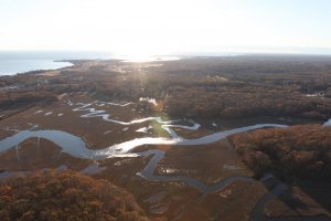 Aerial view of Stewart B. McKinney National Wildlife Refuge where NOAA will lead restoration of marsh habitat.