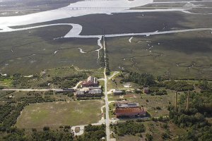 Aerial view of LCP Chemical site and upland marsh along the Turtle River.