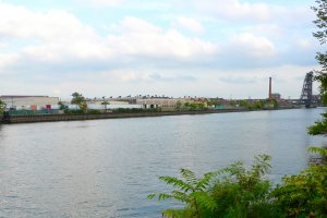 Industrial facilities line the Lower Passaic River.