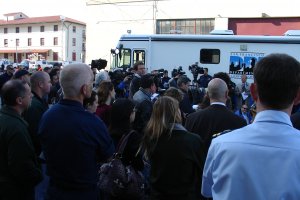 This photo is from a press conference at Fort Mason following the Cosco Busan oil spill. Fort Mason was the Incident Command Post during the oil spill response.