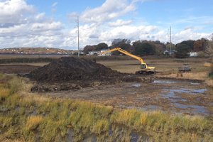 Oak Island wetland restoration under construction in late October and early November of 2015.